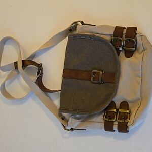 Mona B Gray and Tan Crossbody Messenger Bag Small